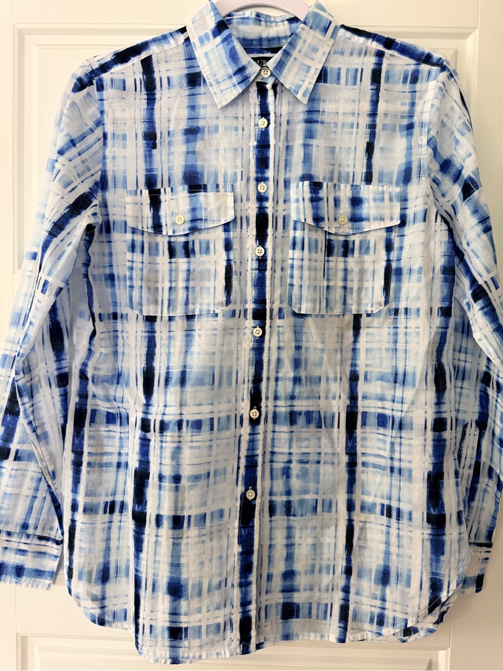 Women’s Lauren Ralph Lauren Button Up Long Sleeve Blouse Blue/White SP